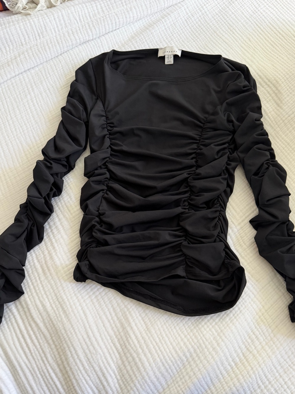 Topshop Ruched Long Sleeve Top - Black